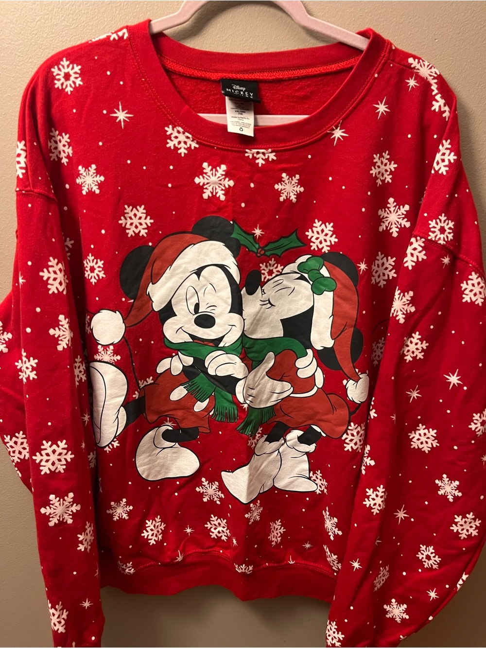 Disney Red Mickey & Minnie Holiday Crewneck Sweater- women’s